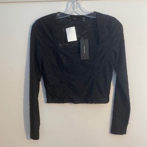 VERO MODA Women’s Lace Sweetheart Neckline Long Sleeve Crop Top Size XS